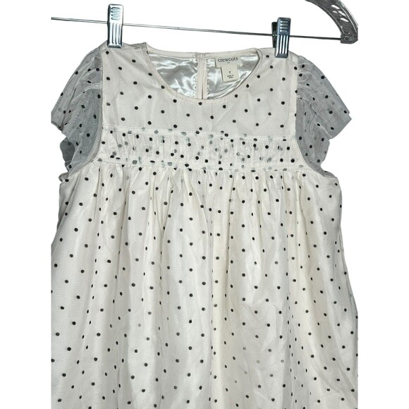 J Crew Crewcuts Polka Dot Tulle Overlay Dress‎ Puff Sleeve White Dot Kids Size 7 - Picture 2 of 9